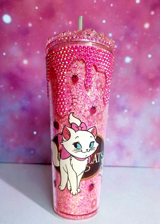 🐾pink glitter Marie no-globe tumbler🐾
